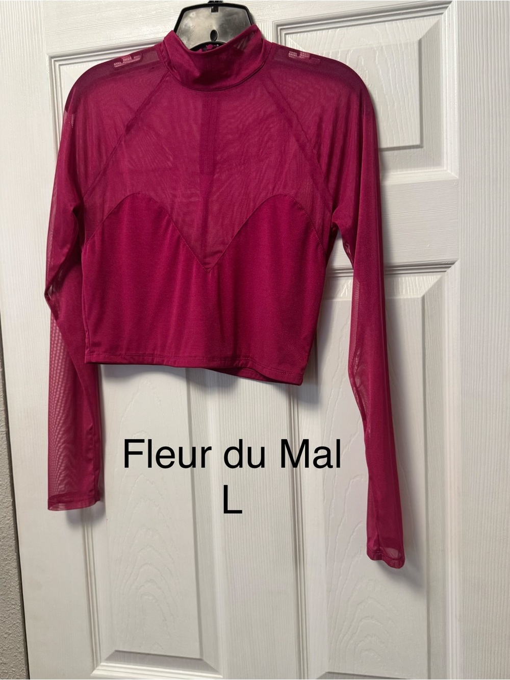 Fleur du Mal Magenta Sheer Mesh Long-Sleeve Crop Top